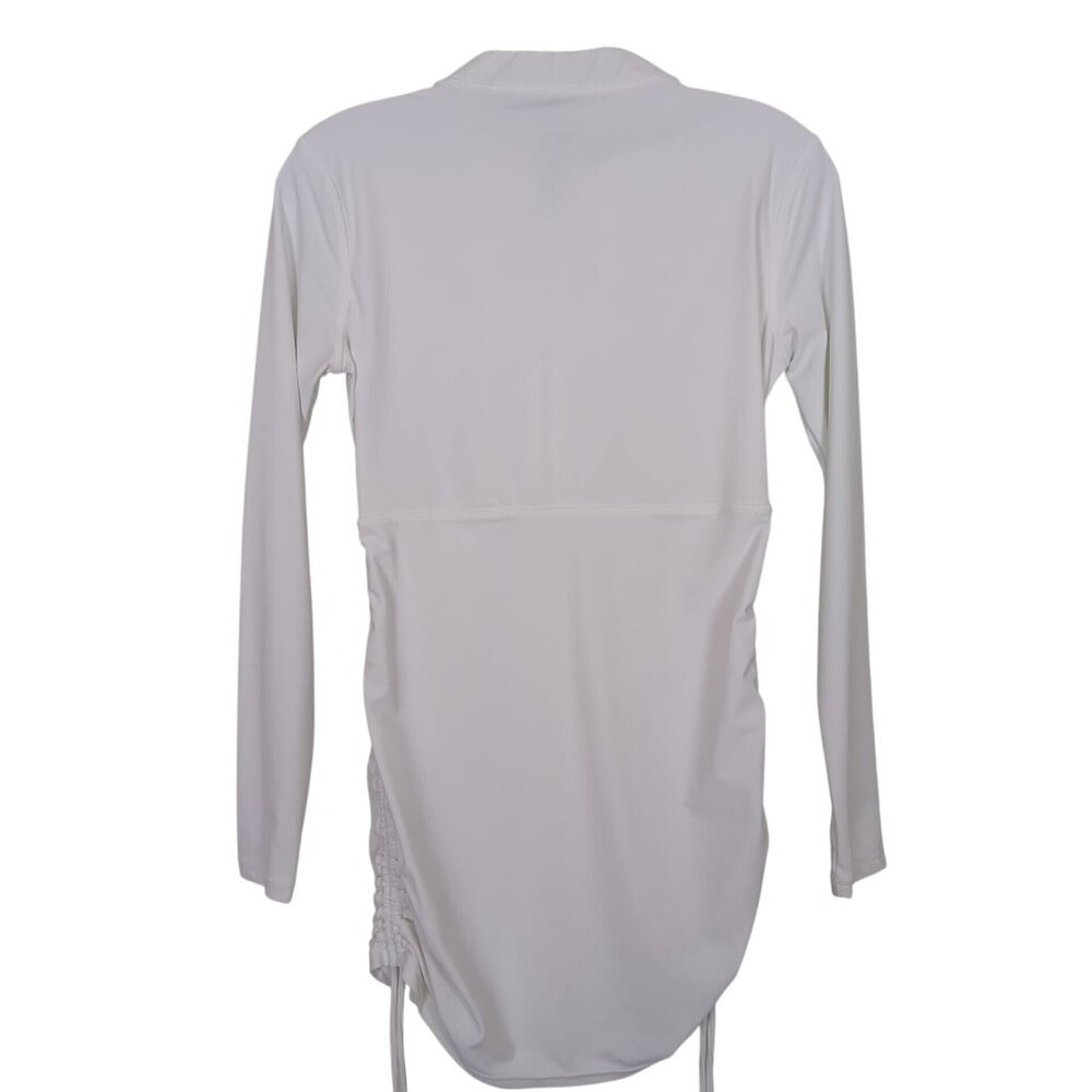 Cabana Life Womens Top sz S White Blue‎ Embroidered convertible ruched rashguard - Picture 2 of 13